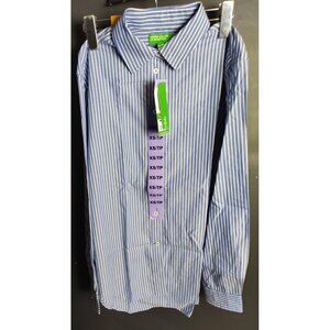 United Colors of Benetton Women’s XS Blue White Stripe Button Long Sleeve Shirt
